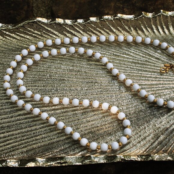 Monet White and Gold Tone and White Beaded Necklace - Picture 6 of 6